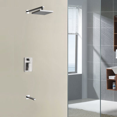 Sumerain Modern Wall-Mount Single Handle Tub and Shower Faucet with 8-inch Square Rain Showerhead, Tub and Shower Faucet with Pressure Balance Valve, Brushed Nickel