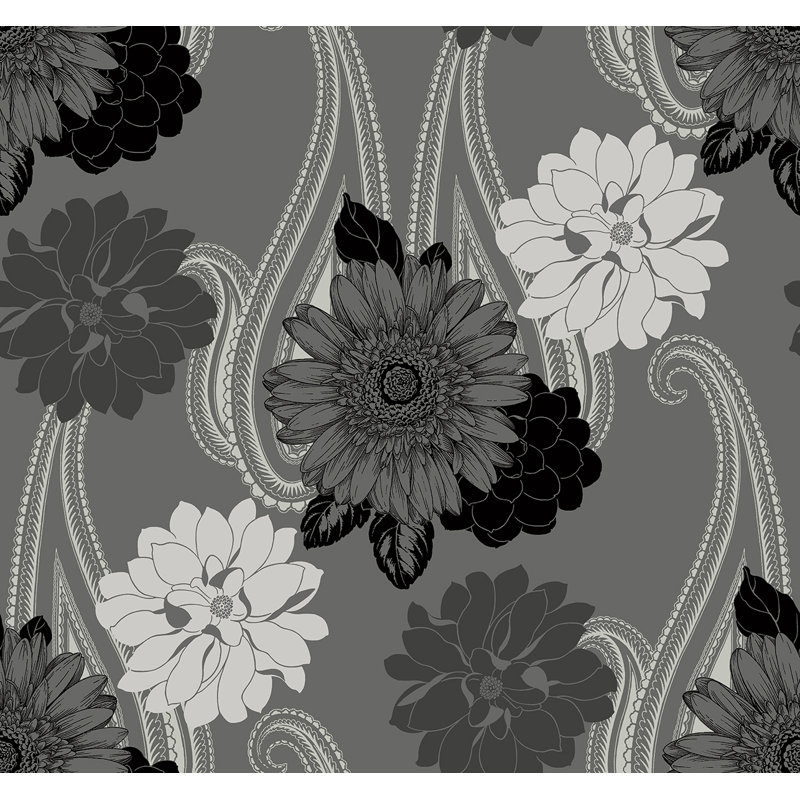 Papier peint à motif cachemire floral argenté Seaiff Designs Tiffany, Gris