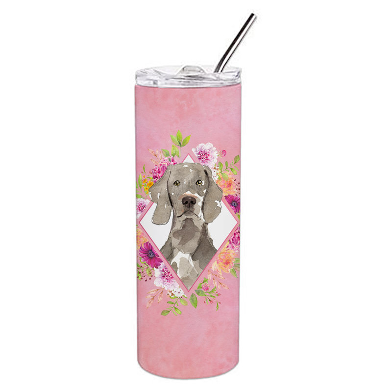 E23BF9F8391D466E9CA4F8DFEBD9A7DB de verre 20 oz à double paroi en acier inoxydable chiot, Braque de Weimar brun, Rose