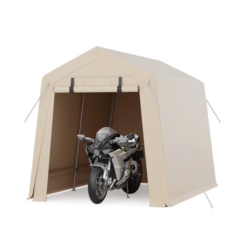 7x10x7.4 FT Pop-Up Shed, Heavy-Duty Waterproof UV PE Canopy, Zipper Door, Screen Window, Instant Portable Garage for Bikes, Mower & Garden Tools, Khaki