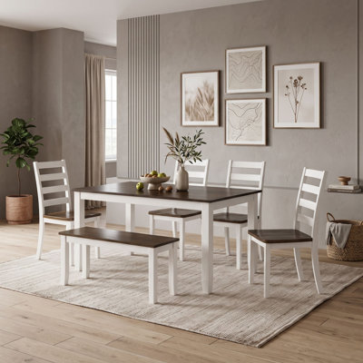Rustic 6-Piece Dining Table Set, Wood Rectangular Table with 4 Chairs and Bench, Retro Kitchen Dining Room Set
