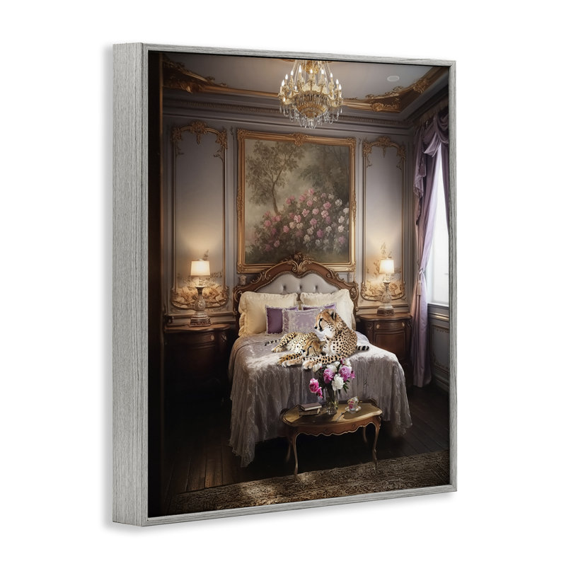 Guépard sur lit royal, estampe numérique par Ziwei Li, Estampe numérique Farmhouse, H 20 po x l 16 po