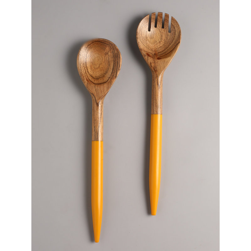 Ensemble à salade en résine et bois, Orange