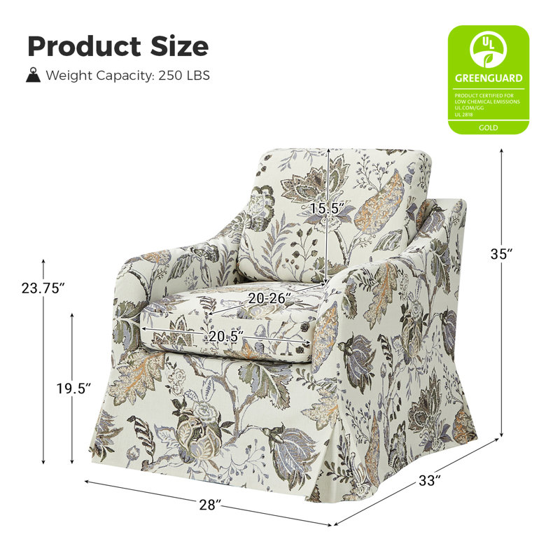 Asman Farmhouse Upholstered Slipcovered Swivel Armchair, Jeacobean Polyester Blend