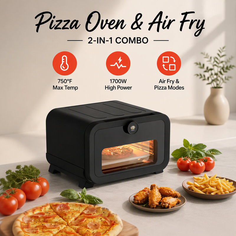 Combo de 8 préréglages électriques pour four à pizza et friteuse à air avec chaleur maximale de 750 ° F, contrôle intelligent des boutons, étanche IPX4