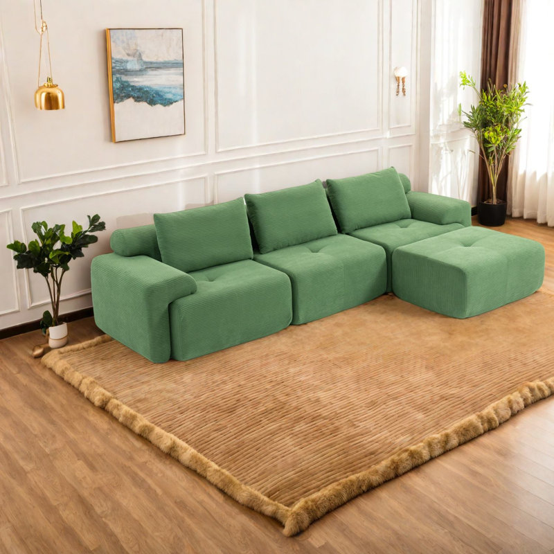 Canapés modulaires peu encombrants, tissu en velours côtelé à structure en acier, canapé de salon moderne