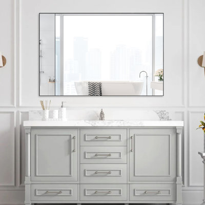 Miroir de salle de bain surdimensionné de 48 po x 32 po avec cadre noir et verre polyvalent pour la chambre à coucher, le salon, la salle de bain, l'entrée et le vestiaire