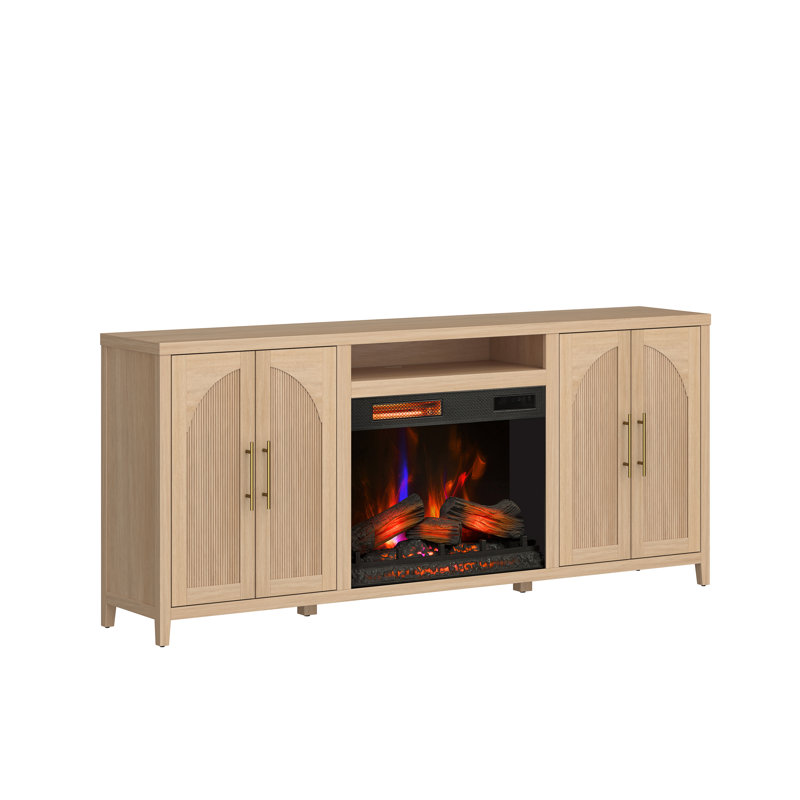 Sasha 80" Modern Reeded TV Stand With Duraflame® Smart Electric Fireplace, Coastal Oak