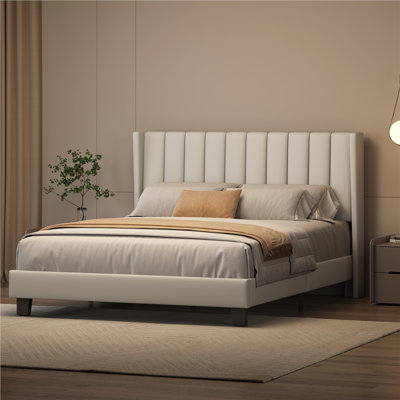 Upholstered Bed Frame with Channel Tufted Headboard
