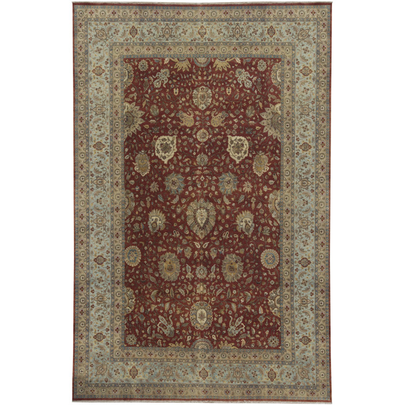 Tapis rouille et bleu clair noué à la main de haute qualité