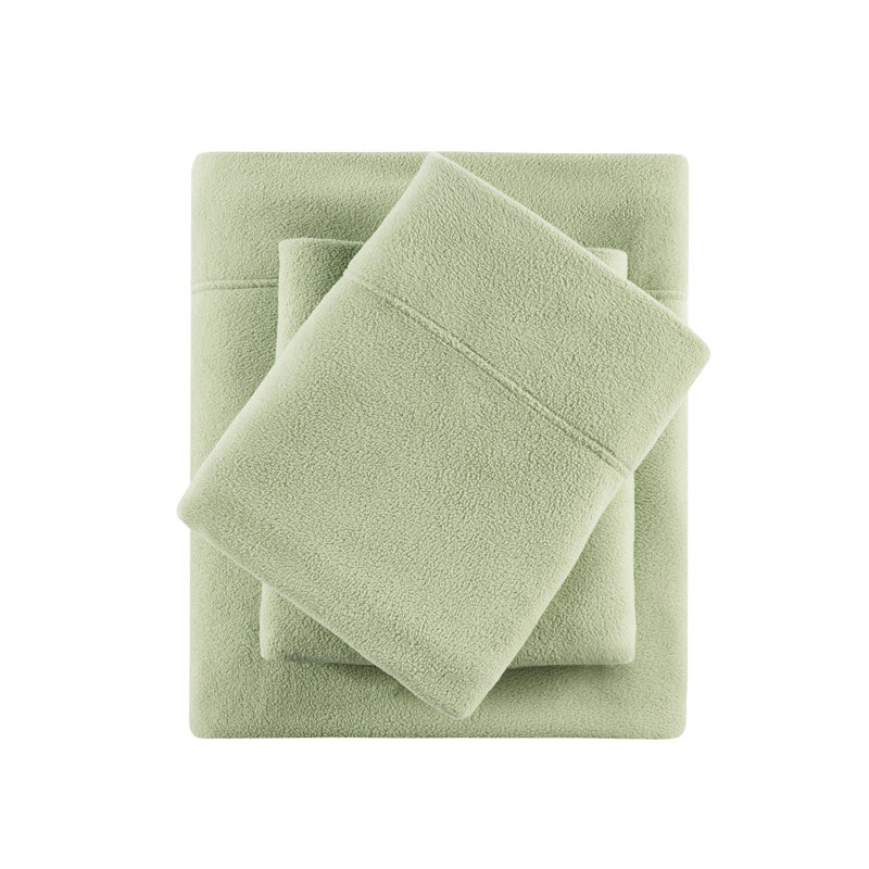 Green Plaid Twin Polyester Micro Fleece Sheet Set