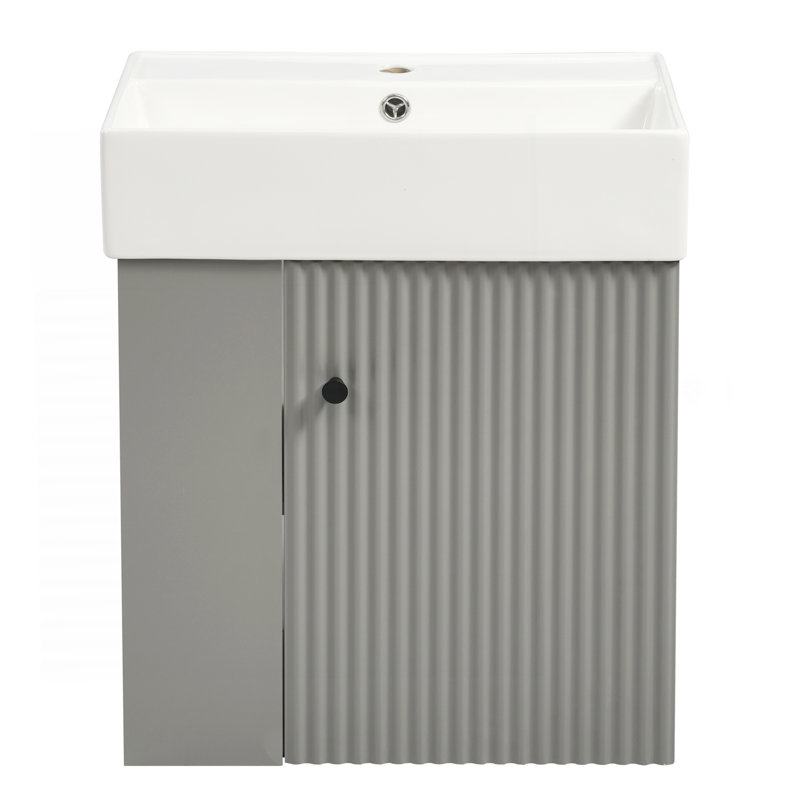 Meuble-lavabo flottant moderne de 21,6 po avec lavabo en céramique - pour les petites salles de bain, rangement à gauche