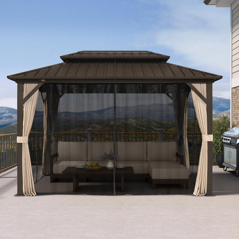 Purple Leaf 8' X 14' Aluminum Hardtop Gazebo Double Roof For Patio Desk Backyard Brown