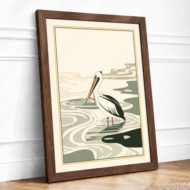 Pelican In Still Water Japandi - Print, Walnut, A3 - 42.0 x 29.7 cm