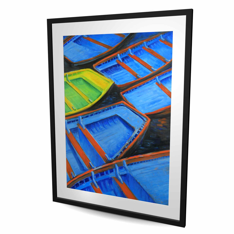 Petits canoës - Imprimé mat encadré bleu bateau pour la décoration intérieure