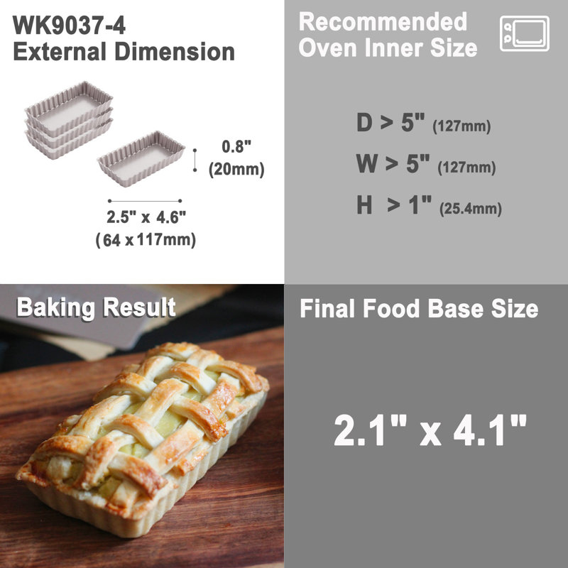 CHEFMADE 2x4 Inch Mini Rectangle Tart Pan Set 4Pcs