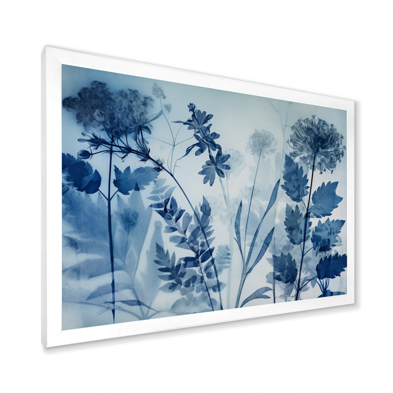 Fleurs botaniques rétro en bleu délavé - impression, Cadre photo blanc, H 24 po x l 32 po x P 1 po