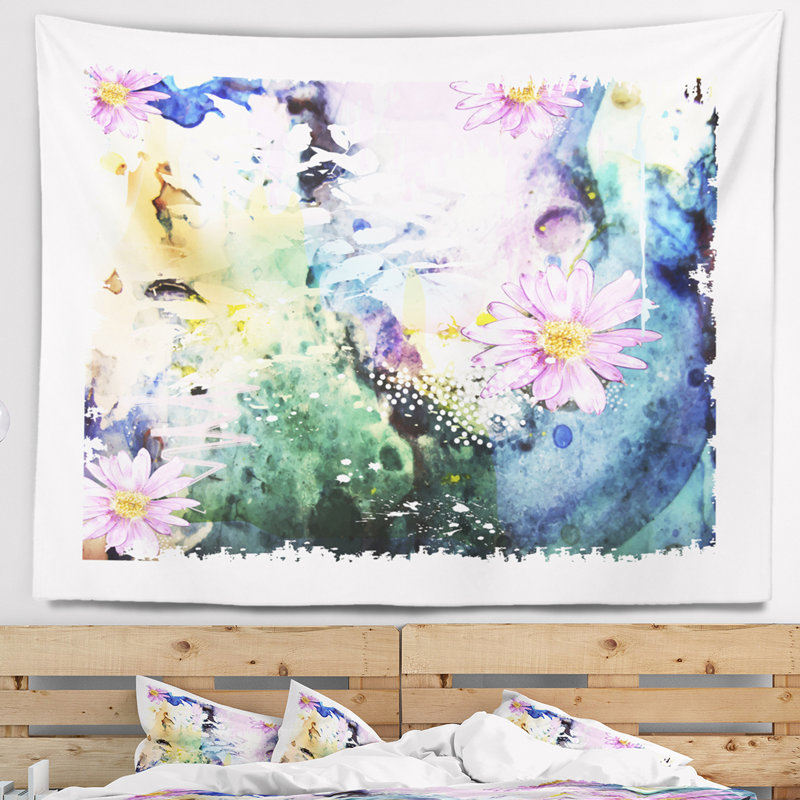 Tapisserie abstraite d'art floral rose bleu, H 32 po x l 39 po