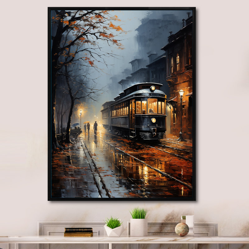 " Train Misty Morning Pointillism I ", Black Floater Framed, 32" H x 24" W x 1" D