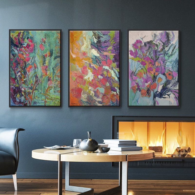 «Downing Graces», ensemble de 3 pièces encadrées sur toile, H 40 po x l 78 po, Noir
