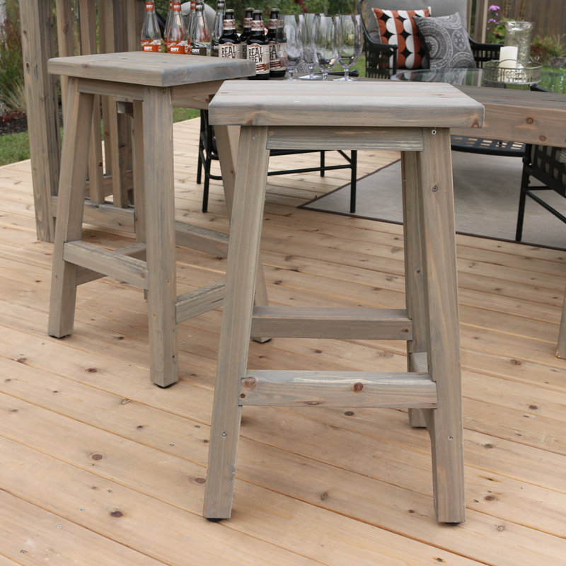 Madison Bar Stools (2pc)  Set of 2 Premium Cedar Wood Bar Stools with Timber Grey Stain, Durable Outdoor Seating for Gazebos and Patio Bars