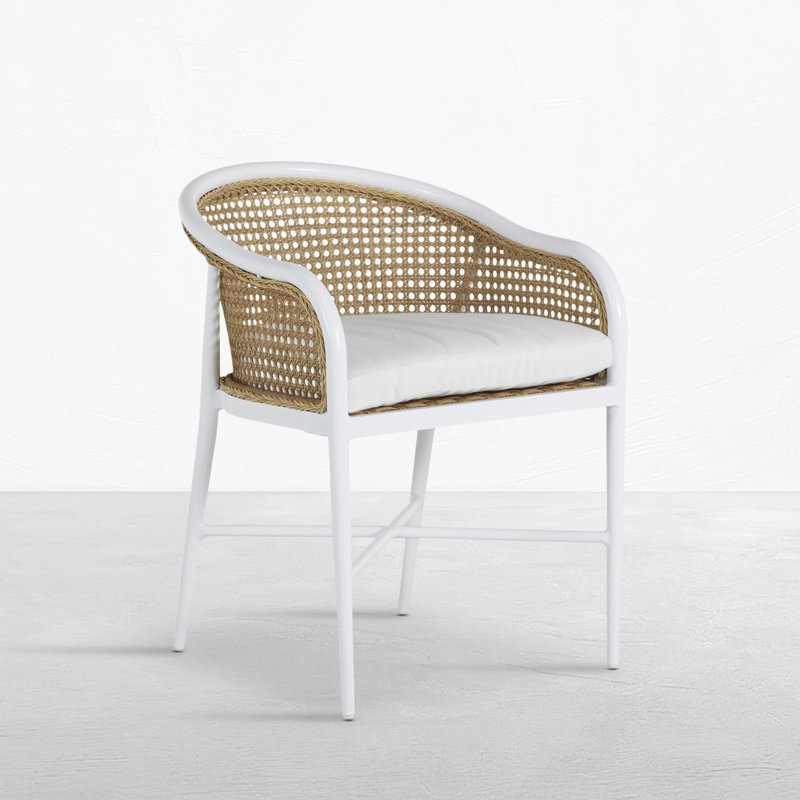 Havana Cane N-Dura Resin Wicker Outdoor Arm Chair, No Welt, Harbor Stripe Indigo, Chalk/Natural Resin
