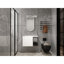 Meuble-lavabo mural 30 po, 2 portes à fermeture en douceur, meuble-lavabo blanc brillant et 1/2 porte en verre gris, contreplaqué (emballage KD) - Lavabo non compris