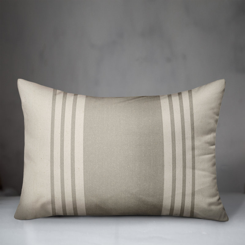  Neutral Linen Stripe Rectangular Pillow Cover & Insert