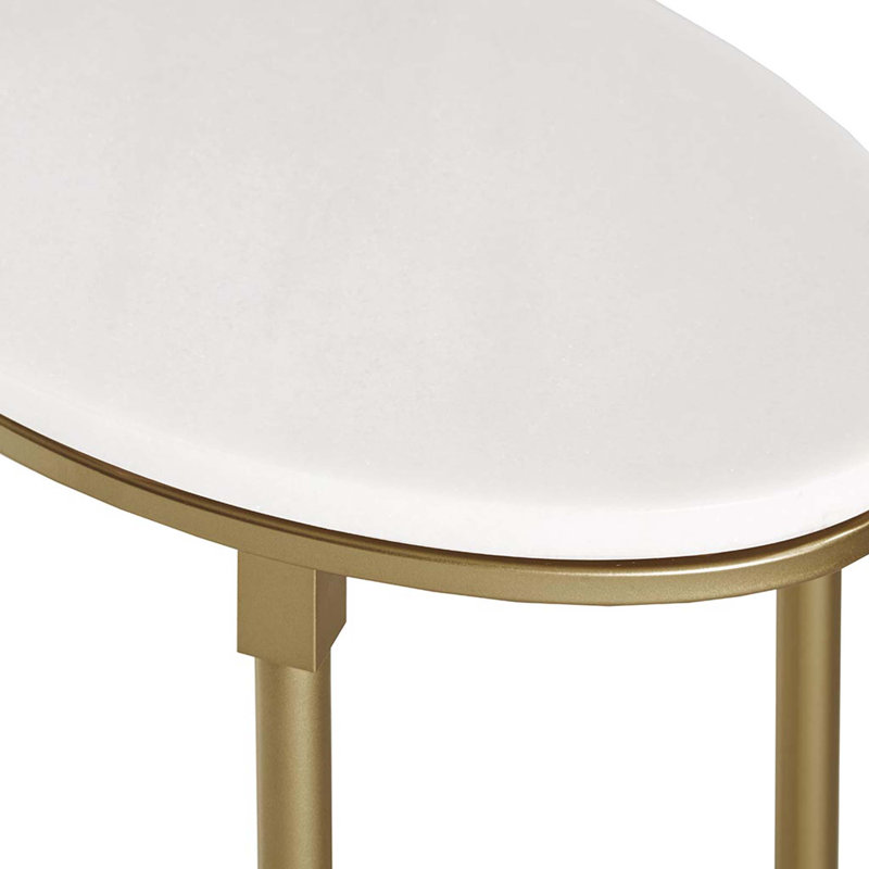 Bordeaux 23" White Marble and Gold Metal Round End Table