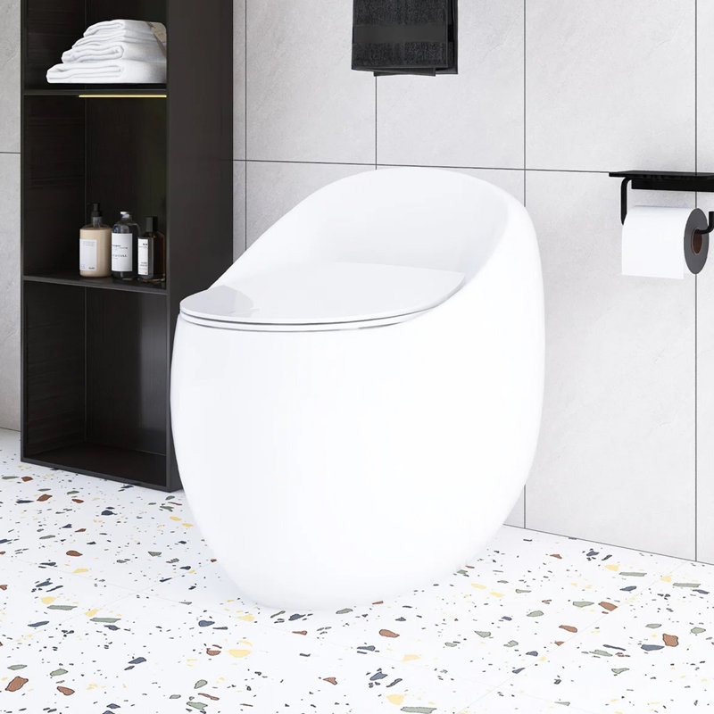 26 Inch 1-Piece 1.28 GPF Single Flush Egg Toilet In White