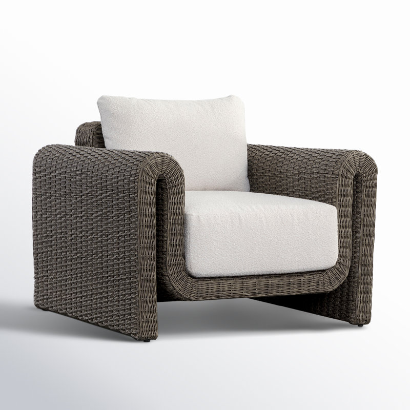 Gray Wicker Lounge Chair with Cream Cushions