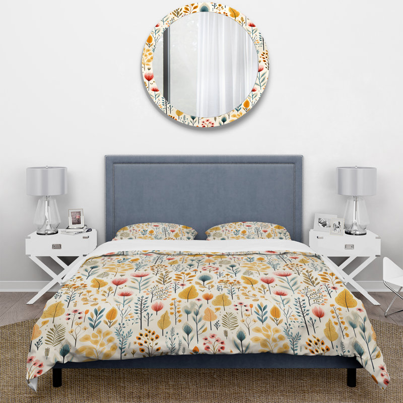 Ensemble de housse de couette Simplicity In Scandinavian Flowers II, Housse de couette simple + 1 taie décorative stan