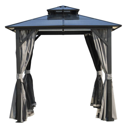 Outdoor Grill Gazebo 8 X 8FT, Hardtop BBQ Gazebo With UV-Resistant Polycarbonate Roof & Storage Hooks For Patio, Lawn, Garden