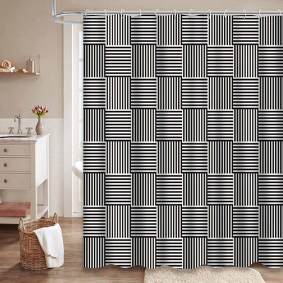 Rideau de douche à treillis blanc avec 12 crochets Stylish Lines