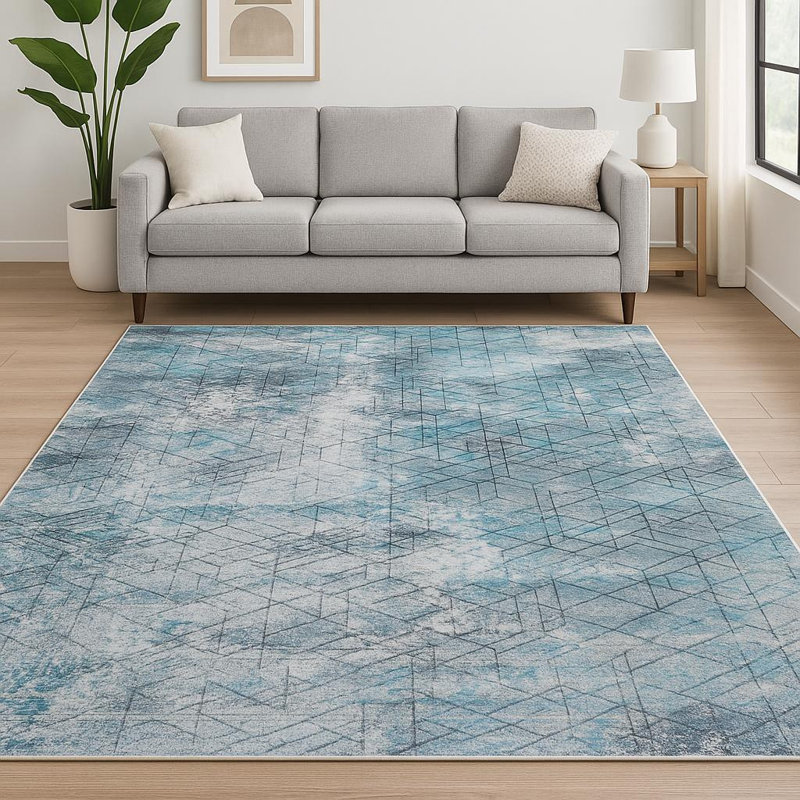 Tapis de couloir bleu abstrait gris, Rectangle 8 pi x 10 pi