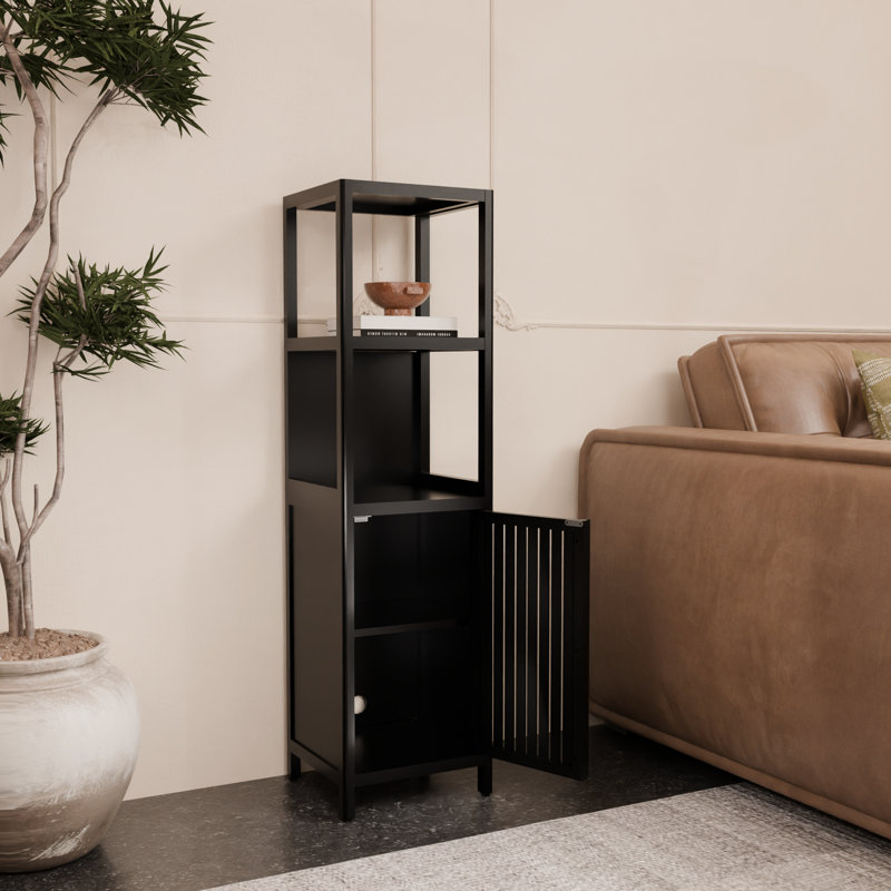 Armoire tour en bambou avec beaucoup de rangement, idéale pour les salles de bain, les chambres à coucher et les salons, Noir