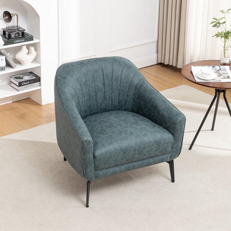 Fauteuil demi-tonneau en simili cuir Ammon, Similicuir bleu