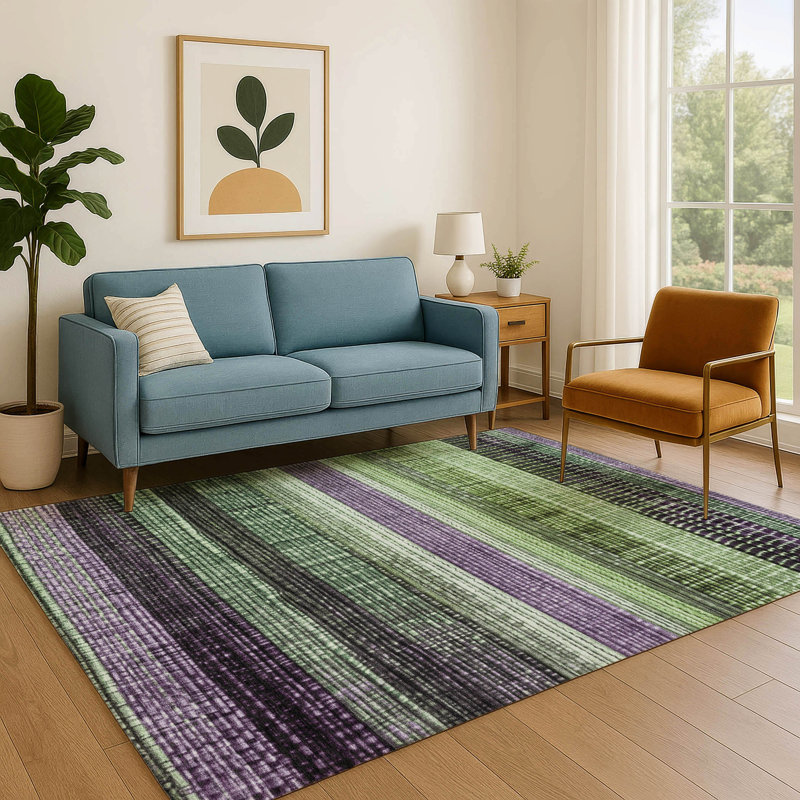 Tapis à rayures Premium lavable à la machine AMF1873, Rectangle 5 pi x 7 pi 6 po