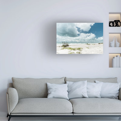 Wrapped Canvas Wall Art - Mary Lou Johnson 'Beach Dunes, White Waves' Wall Art for Living Room, Bedroom, or Office Décor  - 30x47