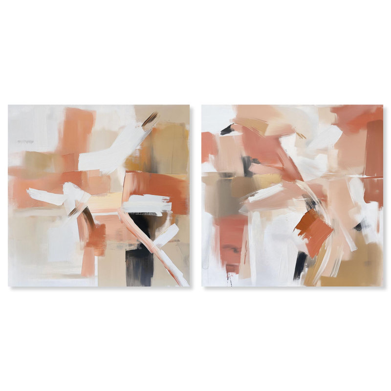 Rose and Rust Duo Canvas Print Livingroom Wall Art Set by Art Remedy, Black Frame, 12 x 12, Toile tendue avec châssis