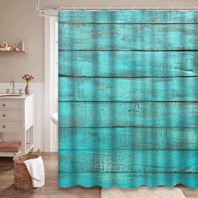 Rideau de douche décoratif décoratif décoratif rustique en bois bleu turquoise avec 12 crochets