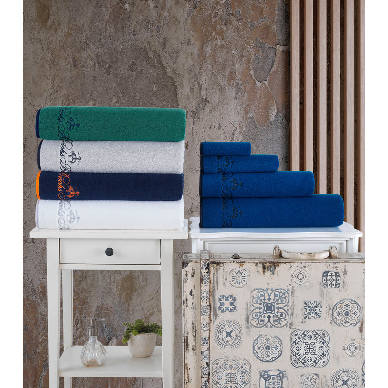 Ensemble de 2 serviettes de bain en coton turc, Bleu marine