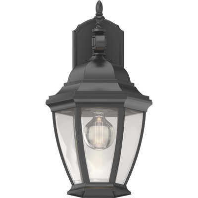 1-Light Outdoor Steel Black Lantern Wall Mount Wall Sconce Wall Light with Clear Beveled Glass 