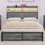 Kingsize Bed Frame with LED Headboard, Metal Platform Bed Frame with USB Ports&Charging Outlets, 2 Tiers Storage Shelves-1553459874-1543599903