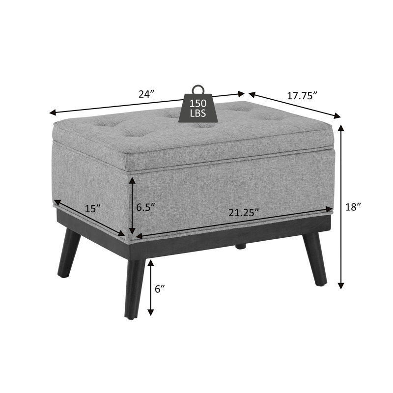 Luciano Mid Century Storage Ottoman, Oatmeal