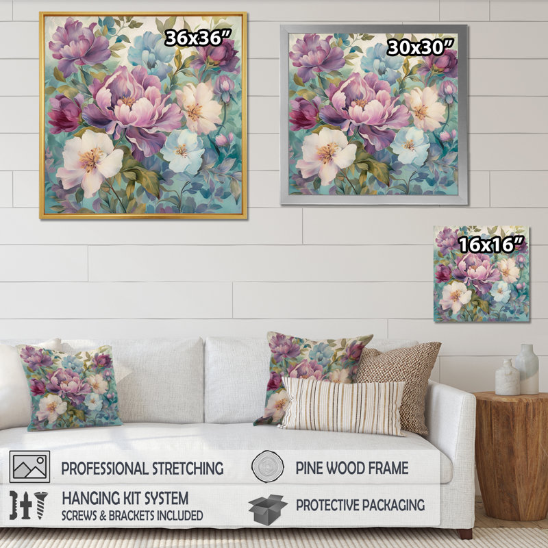 «Retro Collage Blossoming Wildflowers» sur impression sur toile, H 16 po x l 16 po x P 1 po, Cadre doré à une seule photo