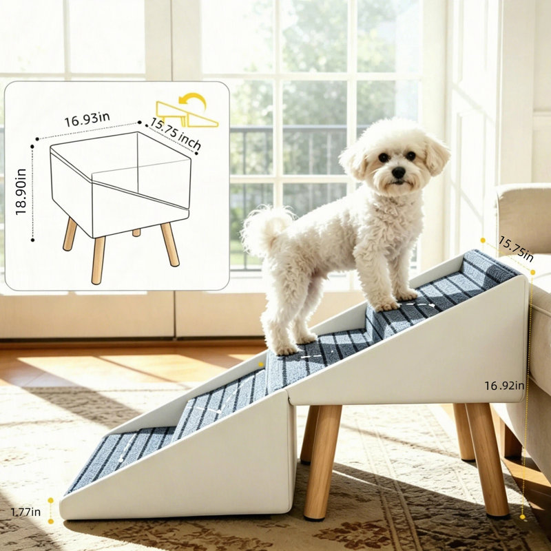 Marchepieds pliables pour chien 2 en 1 avec repose-pieds, rampe d'escalade à 4 marches pour petits chiens, Beige