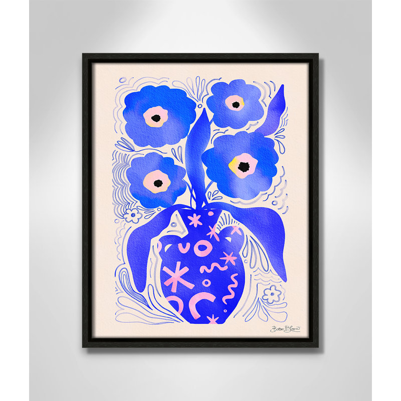 «Blue Flowers Matisse» par Bloom, Toile avec cadre, L 12,5 po x H 15,5 po, Flottant espresso