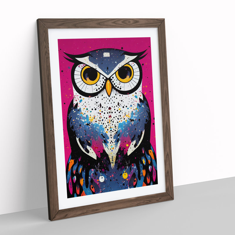 Paint Splashed Owl - Framed Print, 64cm H x 46cm W x 2cm D, Walnut