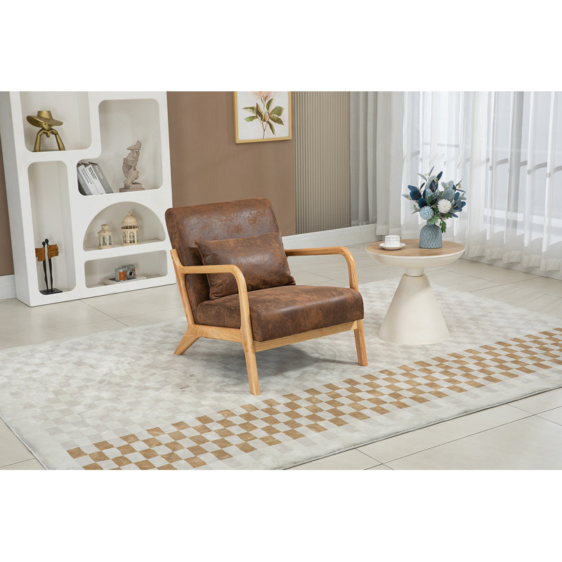 Chaise d'appoint Mid-Century moderne avec structure en bois, chaises de salon rembourrées avec coussin de taille, fauteuil de lecture pour véranda de chambre à coucher